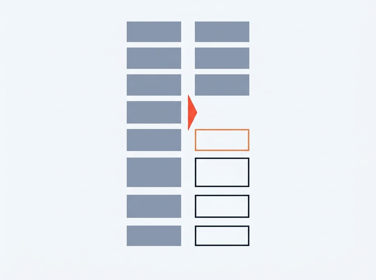 Two parallel vertical sequences of seven blocks: the left column is completely filled, while the right column turns into empty outlines after the third block.